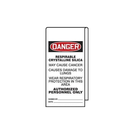 Accuform Wrap 'n Stick Tags, DANGER RESPIRABLE CRYSTALLINE SILICA, 12inx3.125in, Adhesive Poly, 25PK TAT103